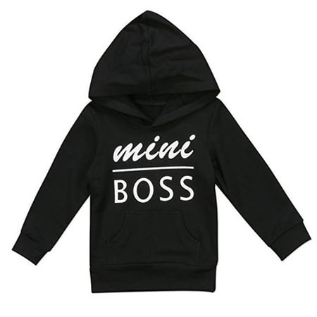 0-5T Unisex Toddler Baby Boy Girl Mini Boss Hoodie Sweater Casual Tops with Pocket