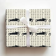 Vintage Black Race Car Pattern Gift Wrapping Paper
