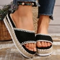 thumbnail image 2 of Espadrilles for Women Open Toe Suede Platform Sandals Comfortable Footbed Slippers Fashion Stitching Summer Casual Slides Black Size 7, 2 of 7