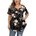 thumbnail image 1 of Askfv Women Tunic Tops for Women Short Sleeve Floral Blouses Button up Henley Shirts, 1 of 3