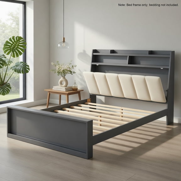 Topcobe Full Size Bed Frame with Storage Modern Platform Bed with Headboard, Indoor Furniture, Modern Furniture for Bedroom-Full Size