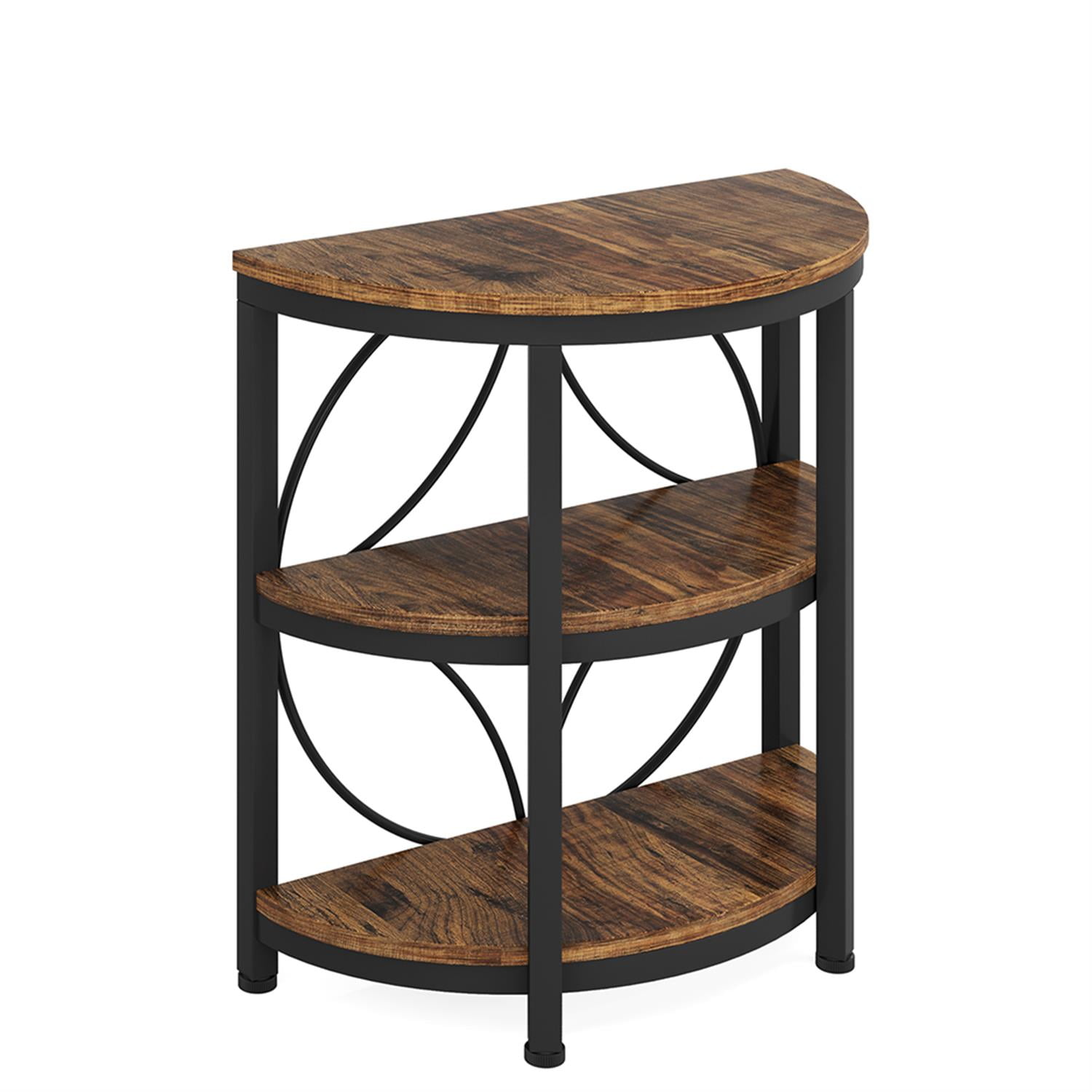Demi Bonn 26" Half-Round End Table, 3-Tier Narrow Side Table with Metal Frame for Living Room, Bedroom, Brown