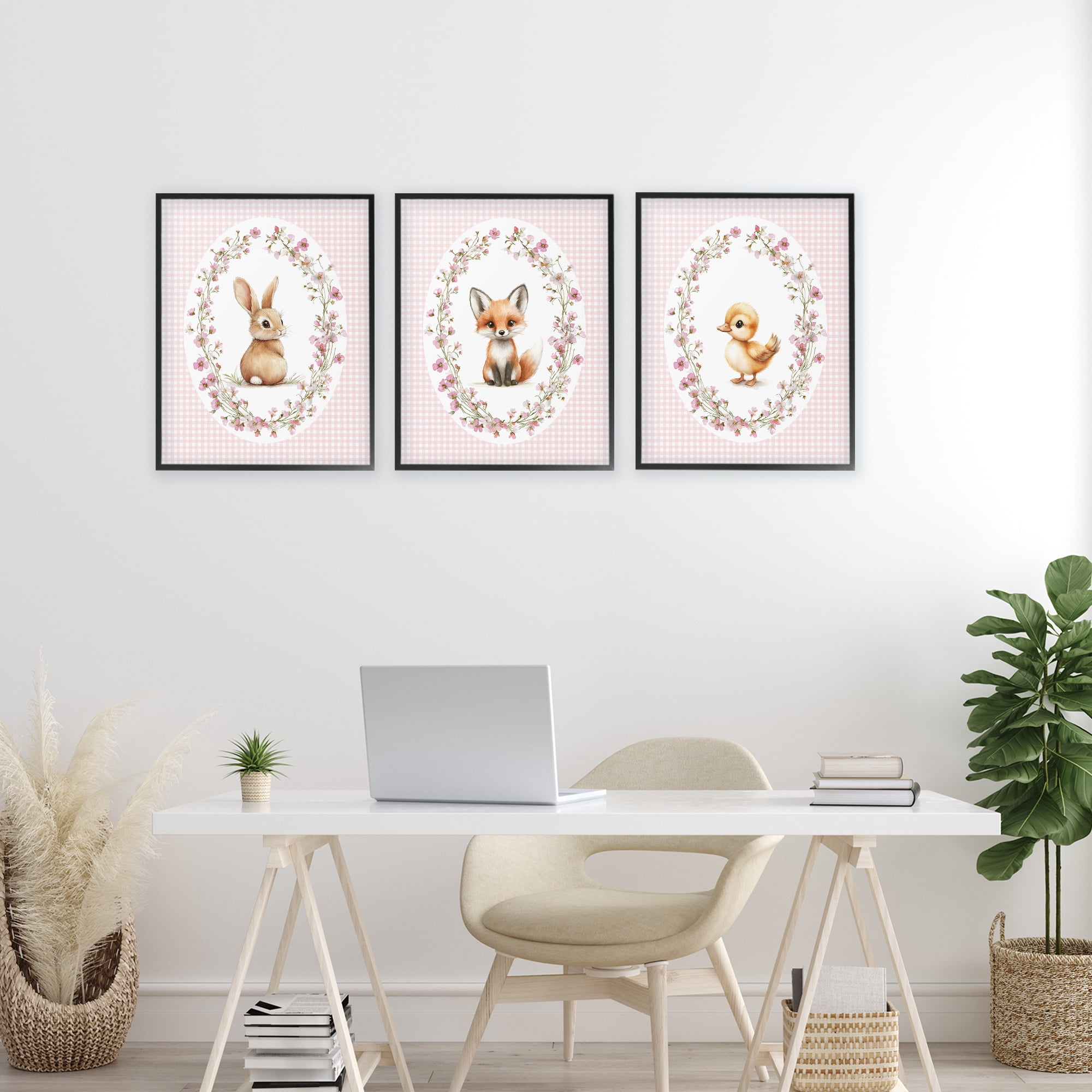 Stupell Industries Spring Gingham Animals 3 Piece Black Framed Giclee Art Set, design by Christine Simpson Art