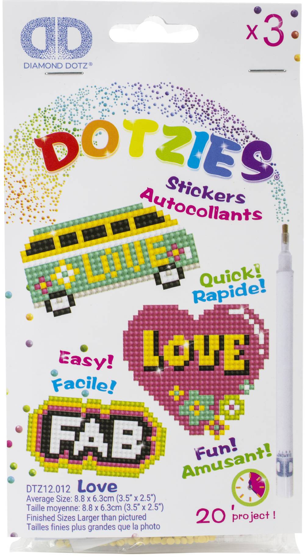 Diamond Dotz DOTZIES Stickers Facet Art Kit-Multi Pack Love 3/Pkg