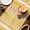 thumbnail image 3 of Yellow Khaki Boho Table Runner - 60 Inch Long Vintage Ethnic Tribe Abstract Art Cotton and Linen Blended Dress Scarves Farmhouse Table Runner for Kitchen Dining, Coffee Table, 13" x 60", 3 of 8
