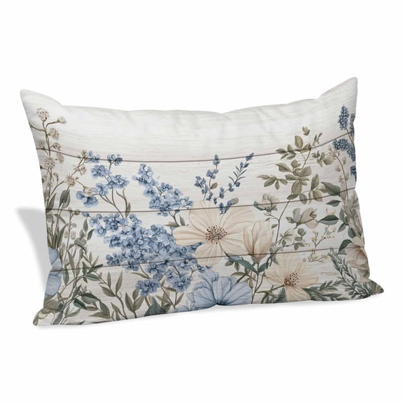 Blue Floral Spring Pillow Covers 12"x20", Summer Botanical Flower Vintage Soft Brushed Microfiber Breathable Throw Pillow Covers, Decorative Pillowcase with Zipper for Couch Sofa Bedroom Living Room