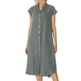 thumbnail image 2 of Ovzne Robes pour Femmes Robe Mode Été Boutonnée Décontractée Unie Col en V Manches Courtes Robe Maxi Grande Taille Liquidation, 2 of 6