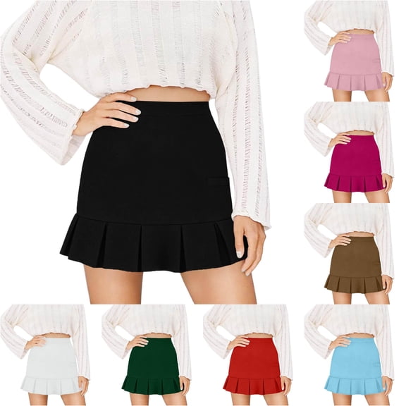 Wxolcjlv Womens Ruffle Hem Mini Skort High Rise Fitted Silhouette Travel Casual Skorts