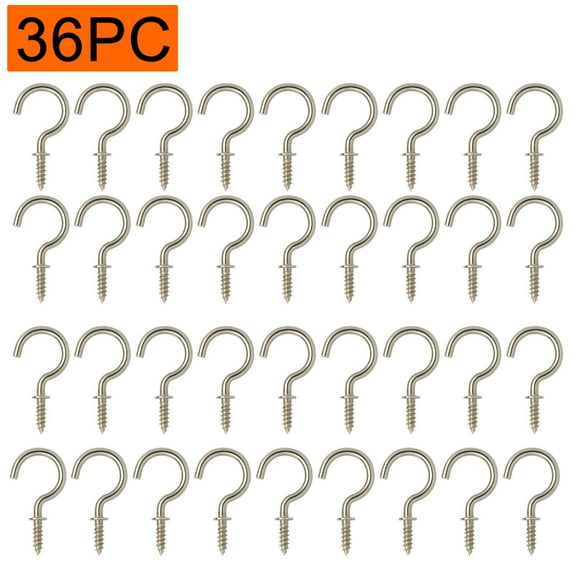 36 Pcs Stainless Steel Screw Ceiling Hooks Cup Hook Screw-in Light Hooks