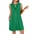 thumbnail image 1 of Hyknon Robes d'Été pour Femmes Mode Couleur Unie Col Rond Sans Manches Robes Plissées Fluides Amples Sans Manches avec Poches, 1 of 3