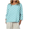 thumbnail image 2 of EchfiProm Womens Crew Neck Tops Cotton Linen Mint Green Shirts Fall Blouse Long Sleeve Polka Dot for Women Loose, 2 of 8