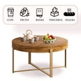 thumbnail image 5 of 31.29"Modern Round Coffee Table, Retro Splicing End Table with Fir Wood Table Top and Gold Cross Legs Base, 5 of 6