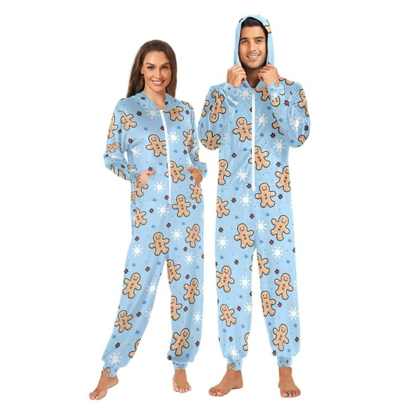 joogoo Gingerbread Man Snowflake Unisex Adults Onesies Pajamas Jumpsuits L
