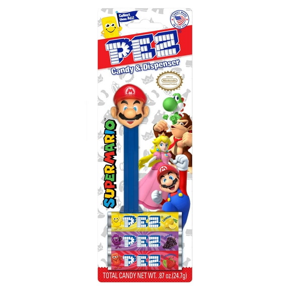 PEZ Candy Nintendo Assortment, 1 Candy Dispenser Plus 3 Rolls Assorted Fruit Candy, 1 Count, 0.87 oz