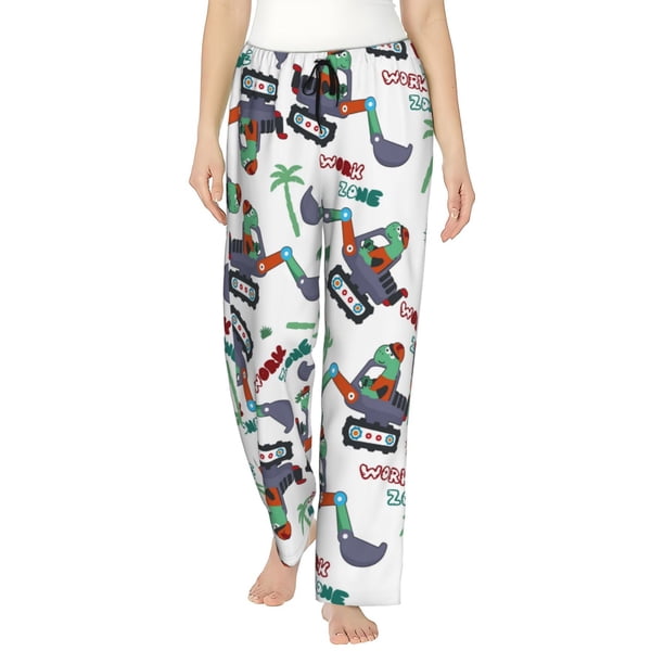 Balery Dinosaur on Excavator2 Pantalones de pijama para mujer, pijamas ultraligeros, pantalones de estar por casa-XX-Large