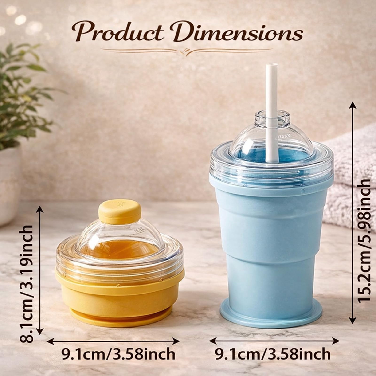 KANOHENO 2-in-1 Collapsible Silicone Ice Ball Maker Cup,13.5-16.9 oz Reusable Portable Ice Sphere Mold with Leakproof Lid & Straw,Touch-Free Leakproof Travel Tumbler