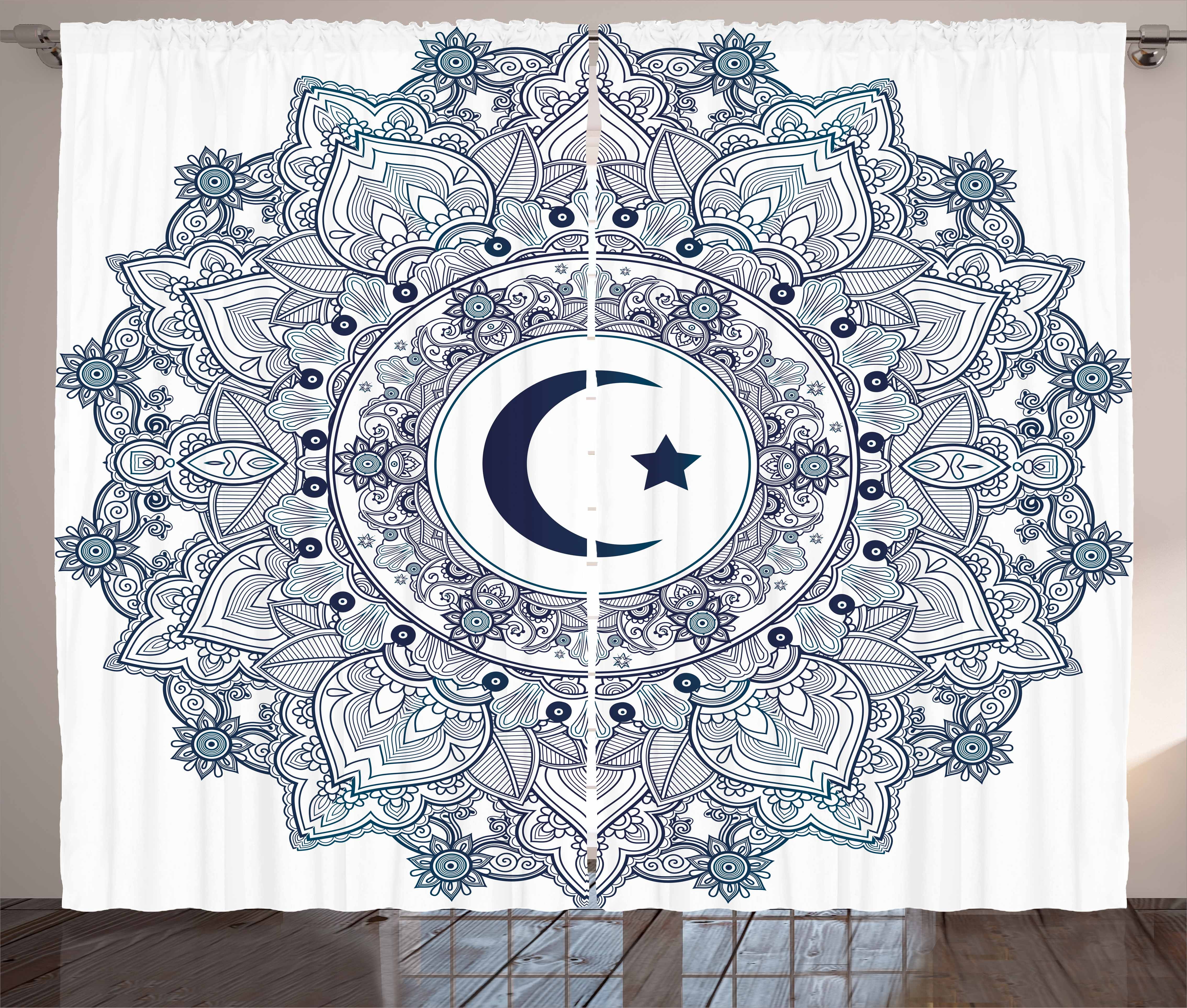 Moon Curtains 2 Panels Set, Islamic Symbol in Eastern Design Ramadan... by Kozmos