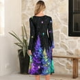 thumbnail image 4 of Women's Christmas Printed Fashionable Loose Round-Neck Dress for Casual Comfort and Holiday Festivities with Vintage Print,Dark Purple,L, 4 of 5