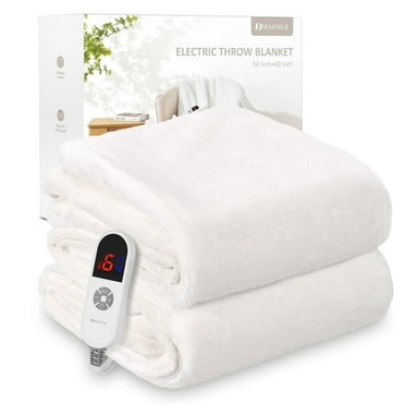 MARNUR Electric Throw Blanket 50"x60", Soft Faux Fur, 6 Heating Levels, 4 Hours Timer, White