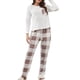 thumbnail image 5 of Pijama cálido de otoño e invierno para mujer, traje de franela con forro polar, pantalones a cuadros, ropa de casa, 5 of 5