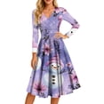 thumbnail image 5 of Ladies' Casual And Fashionable Christmas Tree Print Long Sleeved V-Neck Sexy Pocket Dress, Holiday Print, Retro Style, Party Wear, Comfort, Festive,Light Purple,S, 5 of 5