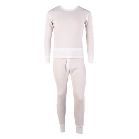 Ventana Mens 2pc 100% Cotton Thermal Underwear Set Long Johns-Large-White 