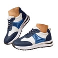 thumbnail image 3 of Womens Sneakers Trendy Splice Leather Color Blocking Lace up Nonslip Tennis Shoes Comfortable Casual Walking Shoes Blue Size 8.5, 3 of 9