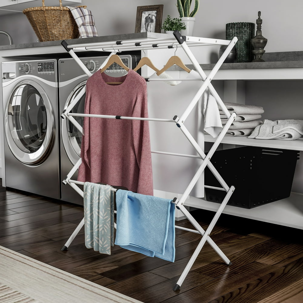 Lavish Home 3Tier Expandable Steel and Metal Clothes Drying Rack, Black and White