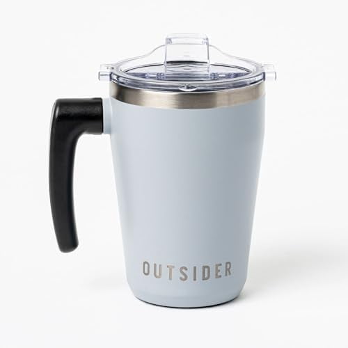 OUTSIDER The AM 17 oz Stainless Steel Vacuum Insulated Coffee Mug with 180° Rotating Swivel Handle and Lockable Spill Proof Lid – Travel Tumbler for Outdoor, Home & Office - Gray