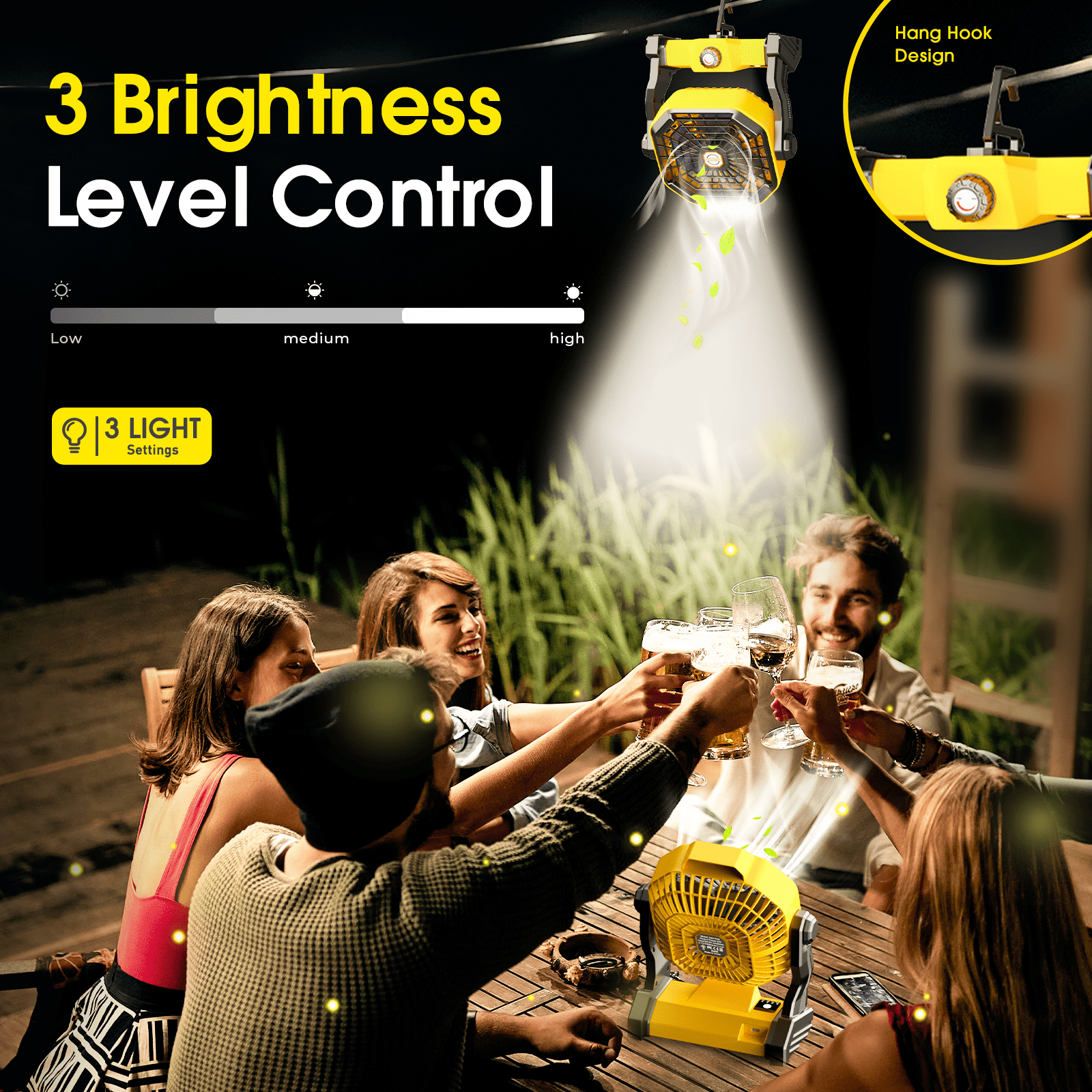 Camping Fan with LED Lantern, Portable Fan Rechargeable Battery Powered Fan, Desktop Camping Fan for Picnic, Fishing, Home, Tent