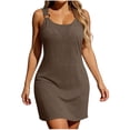 thumbnail image 2 of YueHuiYing Women's Swim Cover-Up Sleeveless Deep V Beach Dress Side Slit Vacation Swim Dress Solid Color Dress, 2 of 9