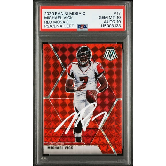 Michael Vick 2020 Panini Mosaic Red Signed Card #17 Graded PSA 10 Auto 10