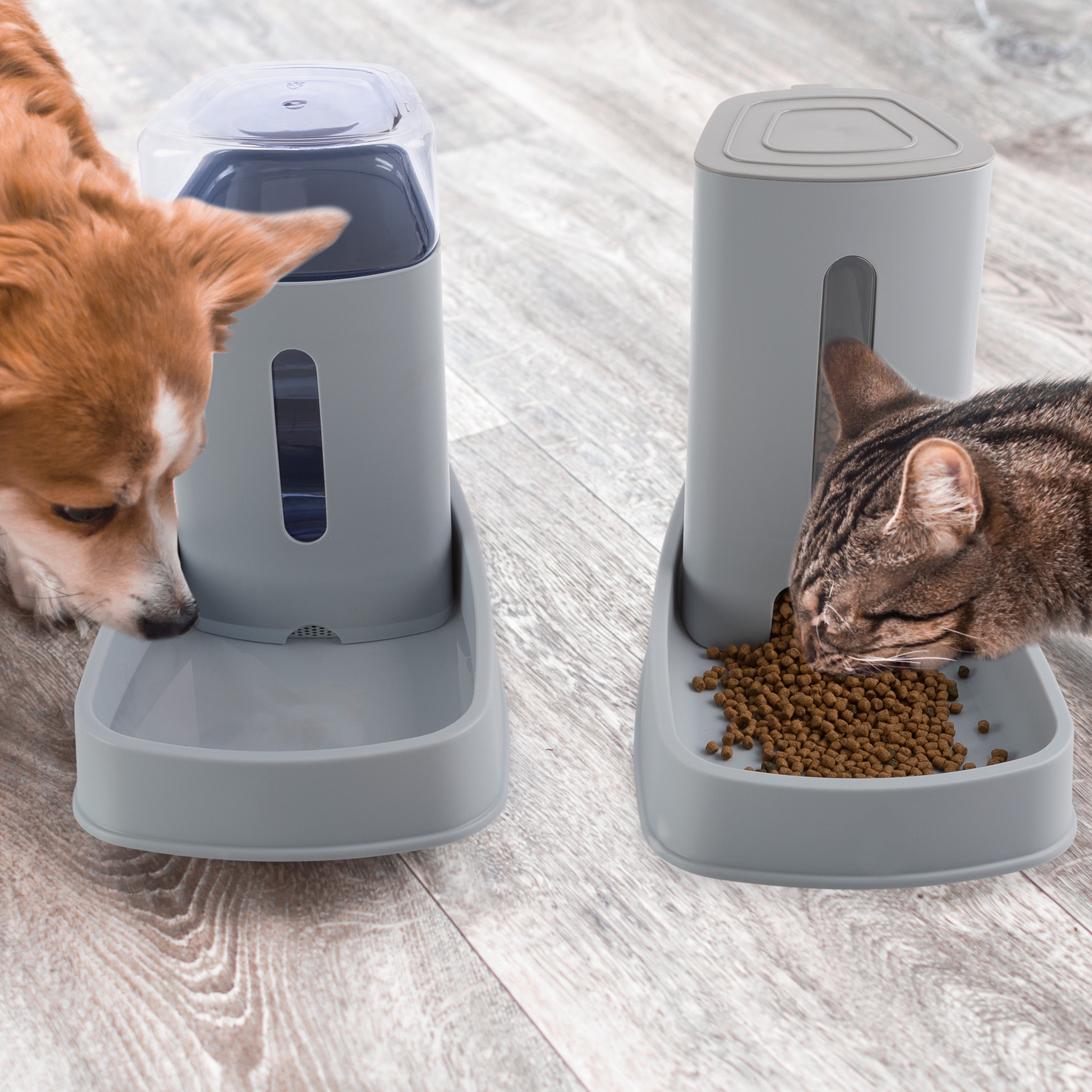 PETMAKER 2-Pack 3.8L/1G Automatic Pet Feeder and Water Dispenser (Gray)