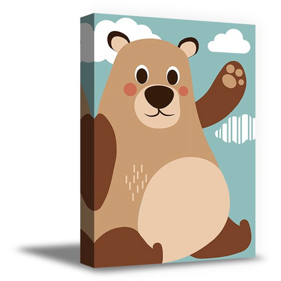 Awkward Styles Bear Prints Forest Animals Framed Canvas Art Kids Room Wall Art Animals Lovers Gifts Ready to Hang Canvas for Children Newborn Baby Room Wall Decor Forest Wallpapers Made in USA