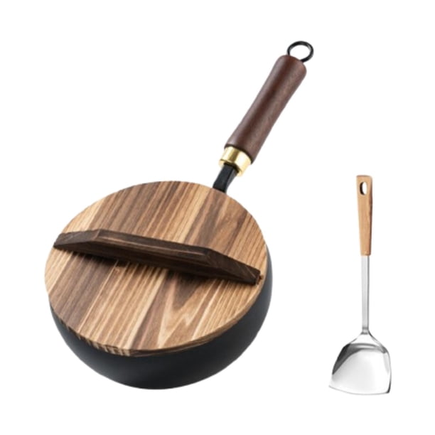 Sartén wok de hierro fundido resistente, sin revestimiento, tradicional, de fondo plano, multiusos. 24 cm