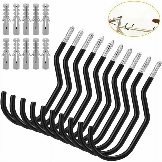 10 Pack Bike Hooks Bike Storage Hooks Large Capacity Bike Hooks Bike Hook Set - Black - for Wall or Ceiling Mount
