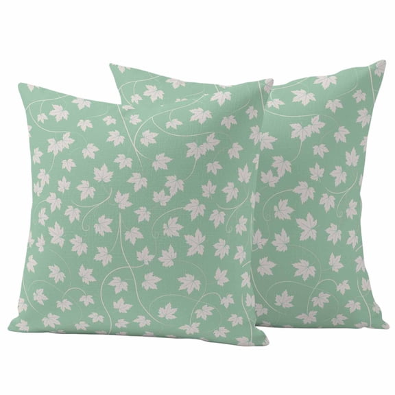 Autumn Leaf Outdoor Waterproof Pillow Covers, Green Maple Fallen Leaves Solid Color Decorative Square Throw Pillowcase Sofa Cushion Sham for Patio/Couch/Chair, 16"x16" 2 Pack