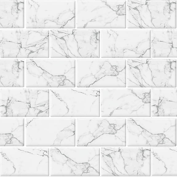 Dcor WOW 41007  Peel & Stick Backsplash, (8) 12x12-inch Sheet Covers 8 Sq Ft, White Grey Marble Subway Back Splash Tile