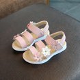 thumbnail image 4 of Girls Sandals Floral Open Toe Adjustable Hook and Loop Flat PU Faux Leather Pink Kids Little Kid,Size 10.5, 4 of 9