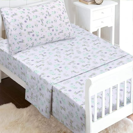 UPC: 0737107950975 | Gypsy Floral Spirograph Animals Giraffe Hippo Elephant 3 Piece Pink Cotton Toddler Sheet Set
