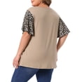 thumbnail image 3 of Agnes Orinda Women's Plus Size Floral Top Summer V Neck Flutter Short Sleeve Casual Blouses Tee 2025 3X khaki, 3 of 6