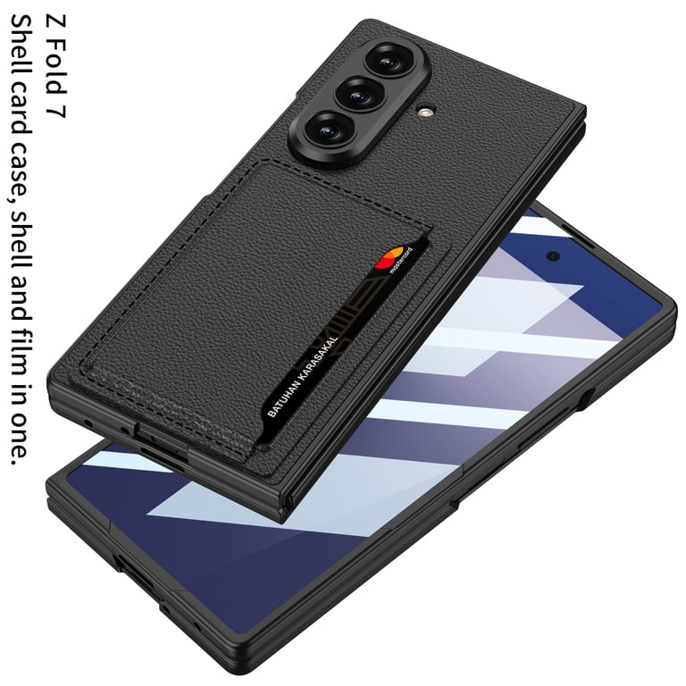 Elehold For Samsung Galaxy Z Fold 7 Case with Front Screen Protector , Leathe Kickstand Card Holder Shockproof Frame Cover Foldable Wallet Phone Case