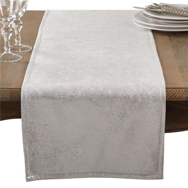 Saro Lifestyle Shimmering Rectangle 15'' x 72'' Metallic Glam Table Runner, Silver