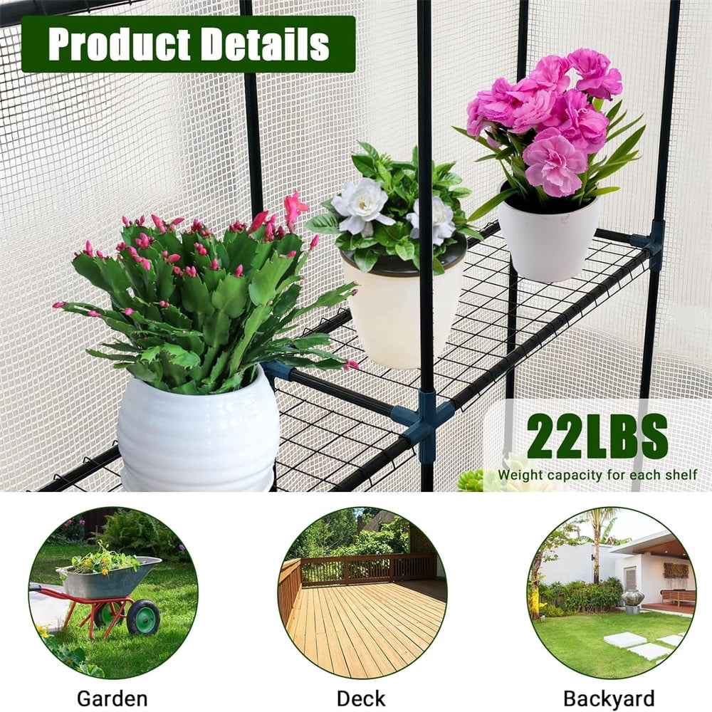 Walk-in Greenhouse for Outdoors,Portable Greenhouse, Shelves Green House Kit w/ Zippered Door Anchors and Ropes, Plant Garden Hot House for Garden Patio Backyard