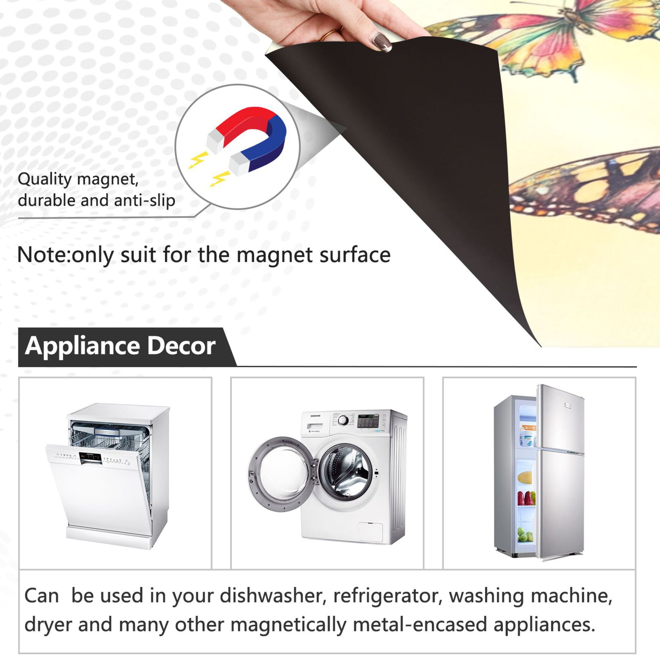 Dishwasher Magnetic Sticker 23x26 Inch Refrigerator Magnetic Sticker Washing Machine Magnetic Sticker Kitchen Panel Magnetic Sticker Home Decor Yellow Rainbow Butterfly