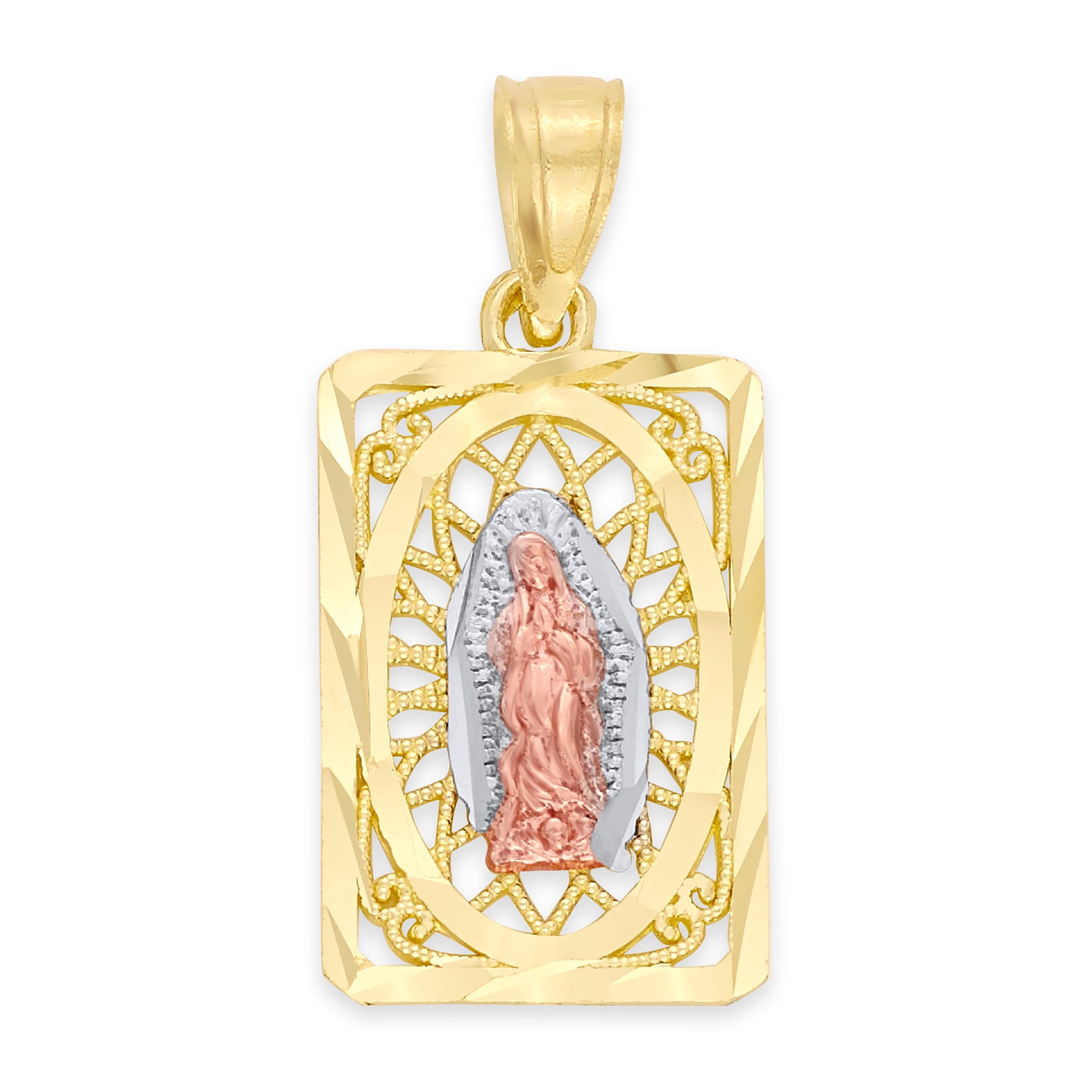 10k or 14k Yellow Gold Beautiful Virgin Mother Mary Lady Guadalupe Pendant 