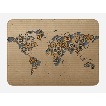 - Modern Bath Mat, Ancient Old Hipster Contemporary Image of World Map with Clock Wheel Art Print, Non-Slip Plush Mat Bathroom Kitchen Laundry Room Decor, 29.5 X 17.5 Inches, Grey and Brown, Ambesonne