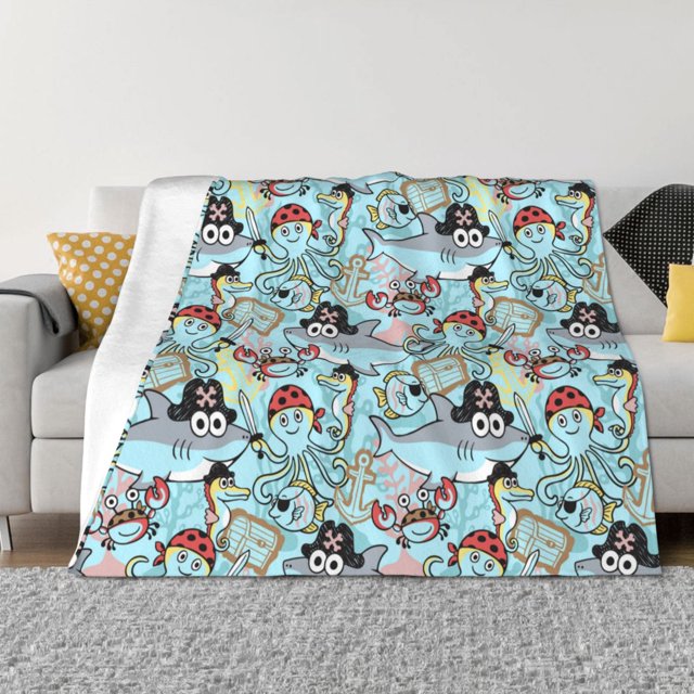 Fotbe pirate with funny animals Manta de Franela con Estampado, Manta Ultrasuave para Cama, Sofá, Auto, Hipoalergénica y Antibolitas-50"x40"