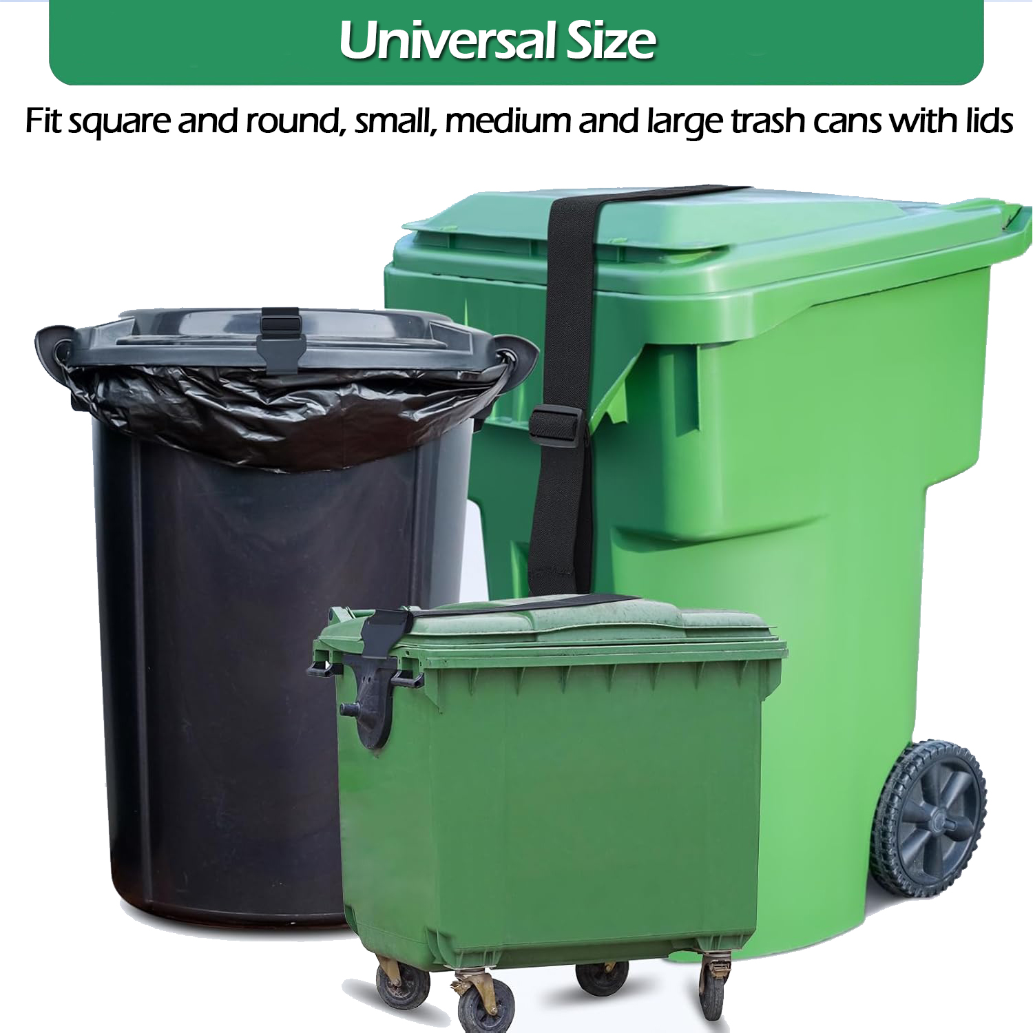 IC ICLOVER [2 Pack] Trash Can Lock for Animals/Raccoons, Metal Double Claw Garbage Lid Lock Security Strap, Outdoor Adjustable Bungee Cord Trash Can Bin Lock