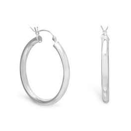 Medium Large 3mm x 30mm Round Tube Sterling Silver Hoop Earrings Medium Large 3mm x 30mm Round Tube Sterling Silver Hoop Earrings
